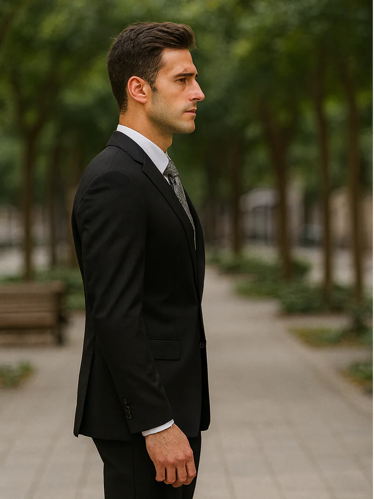 Mens 2 Button 100% Linen Black Suit - Image 3