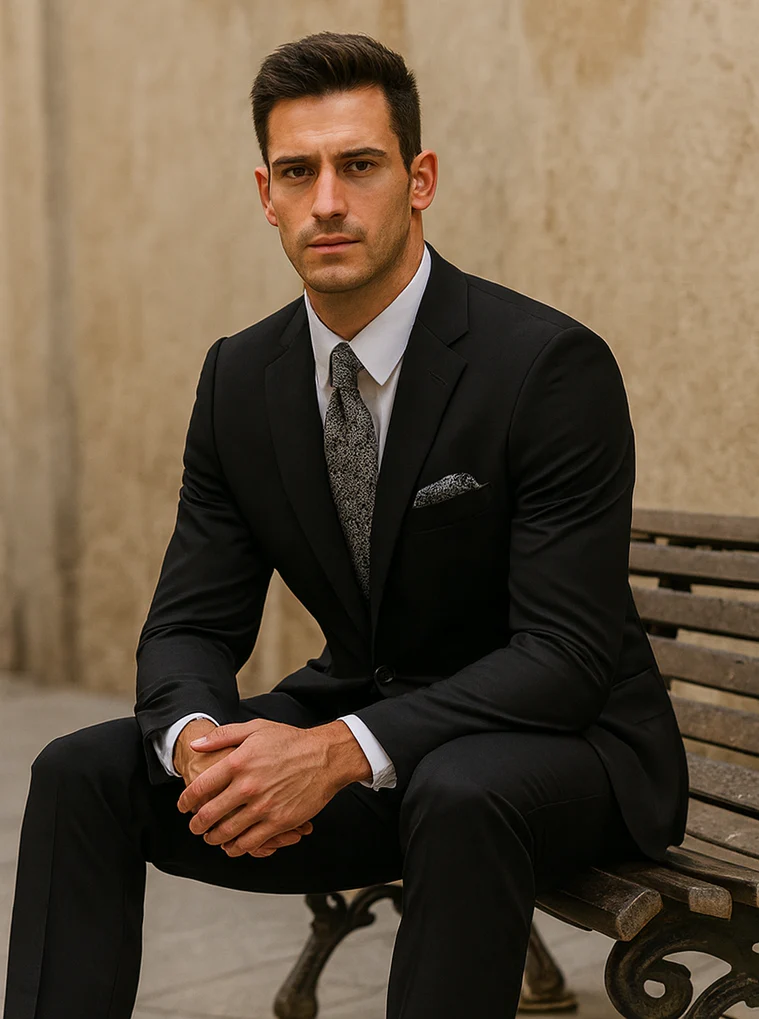 Mens 2 Button 100% Linen Black Suit - Image 4