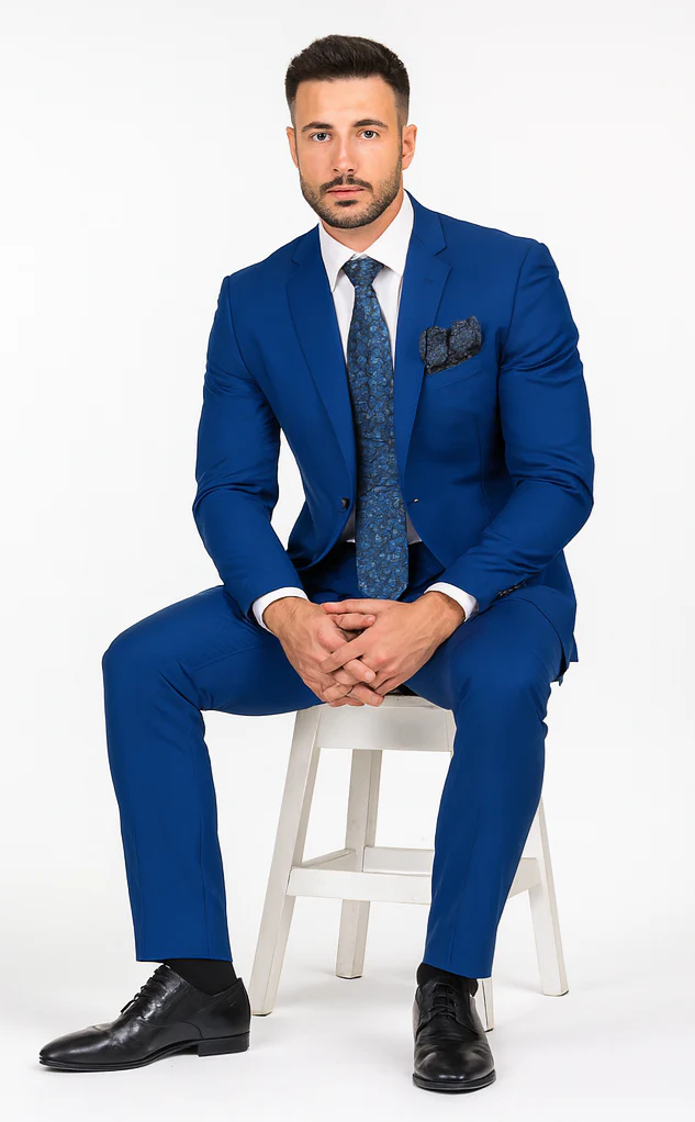 Mens 2 Button Classic Fit Basic Rayon Fabric Royal Blue Suit - Image 4