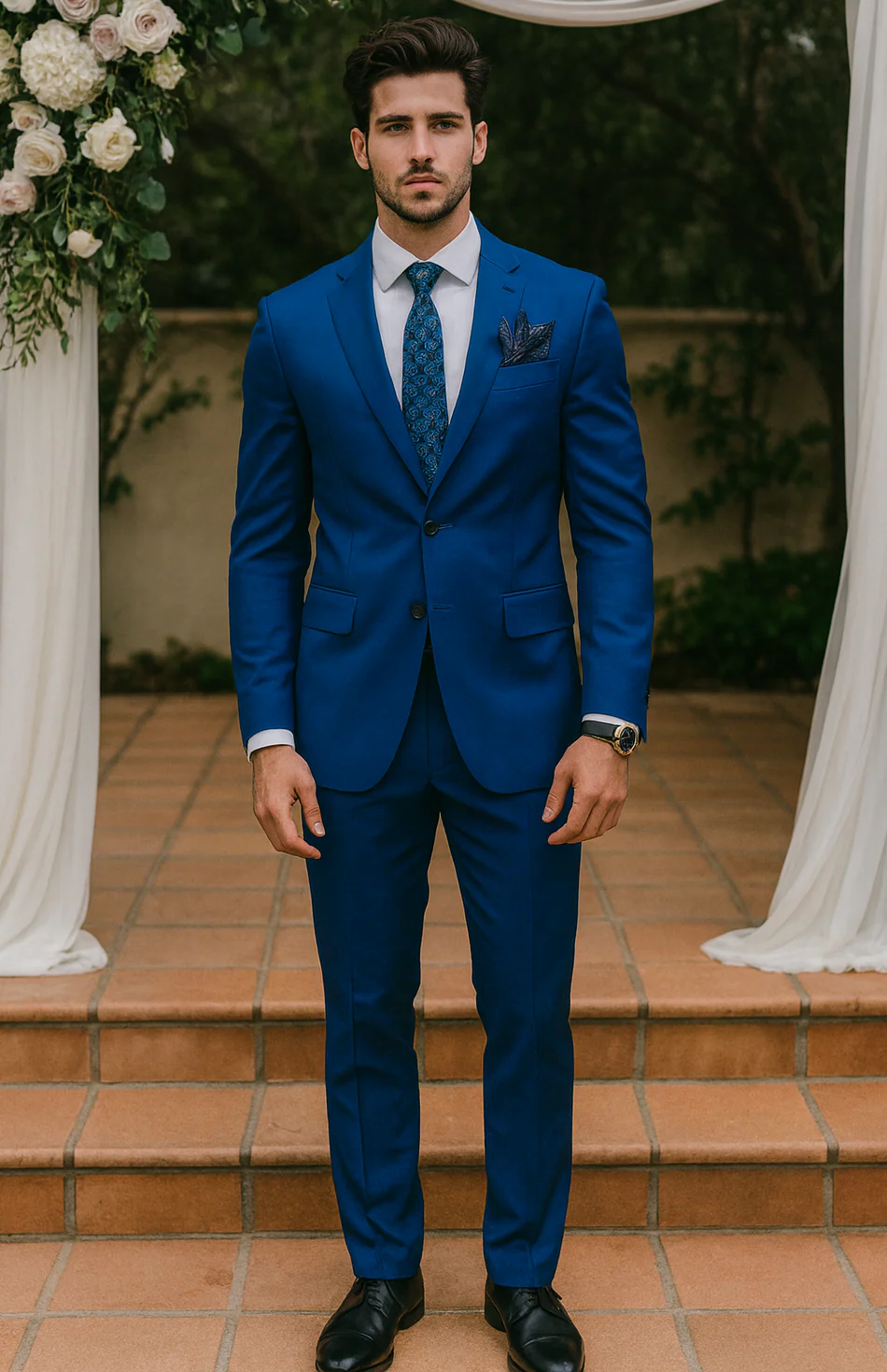 Mens 2 Button Classic Fit Basic Rayon Fabric Royal Blue Suit - Image 7