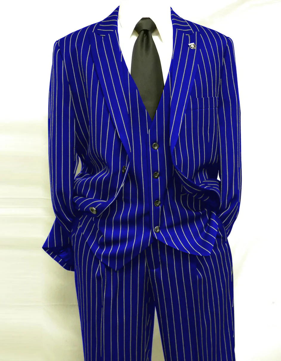 Mens 2 Button Gangster Pinstripe Pattern  Suit in Black - Image 4