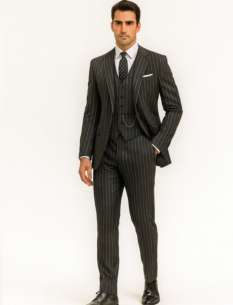 Mens 2 button Gangster Pinstripe Suit in Black & White - Image 8