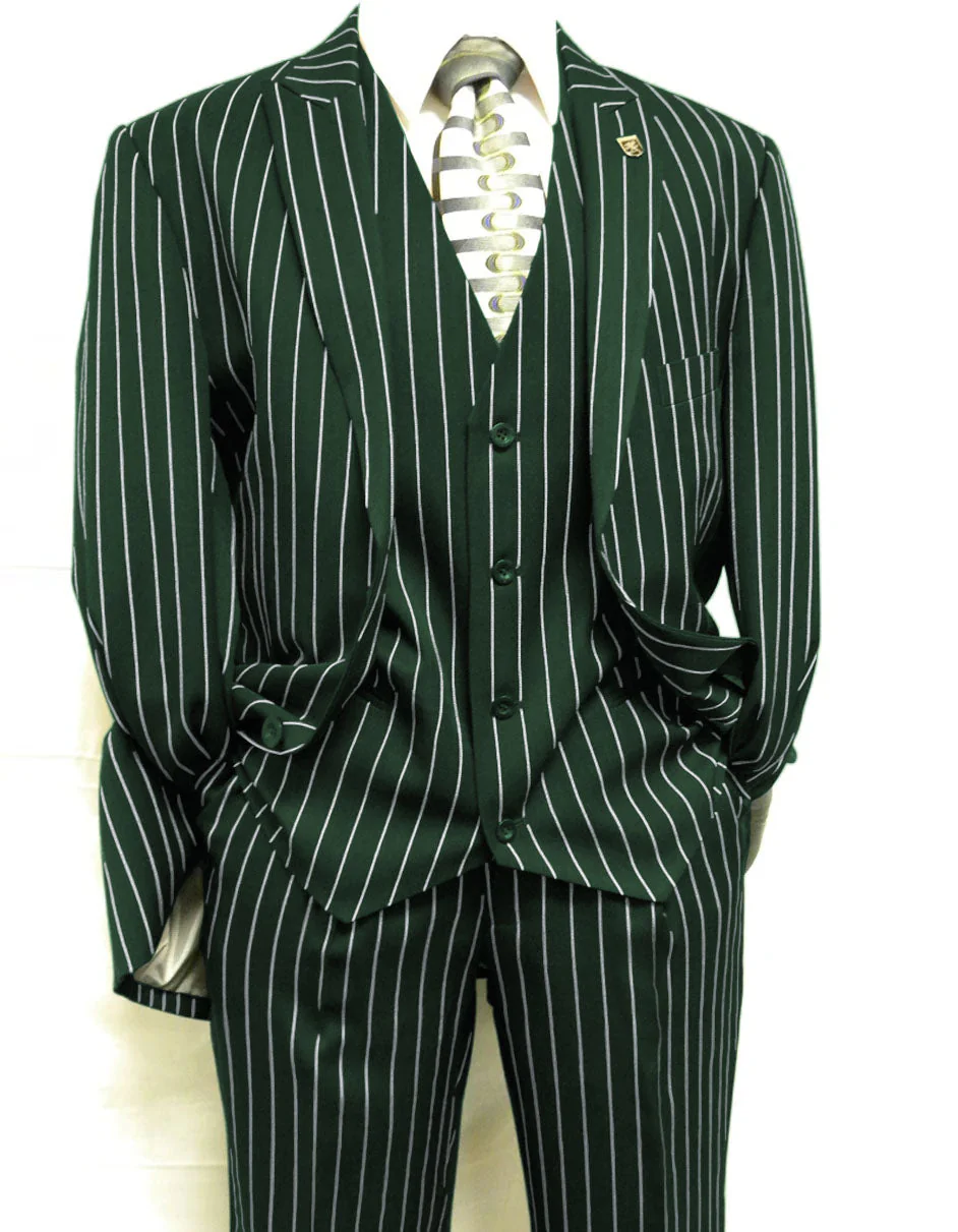 Mens 2 Button Gangster Pinstripe Suit in BLACK / GREY / NAVY / BURGUNDY - Image 16