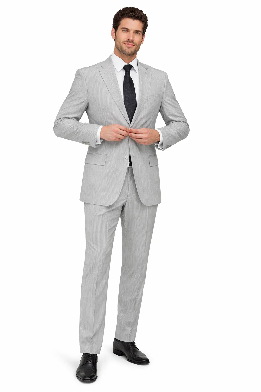 Mens 2 Button Modern Fit Seersucker Suit in Black - Image 2