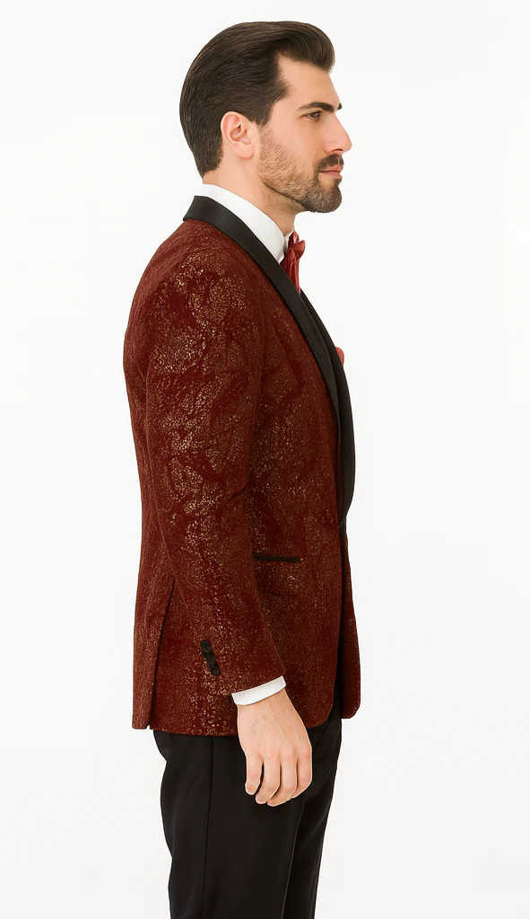 Mens 2 Button Paisley Glitter Tuxedo in Burgundy - Image 6