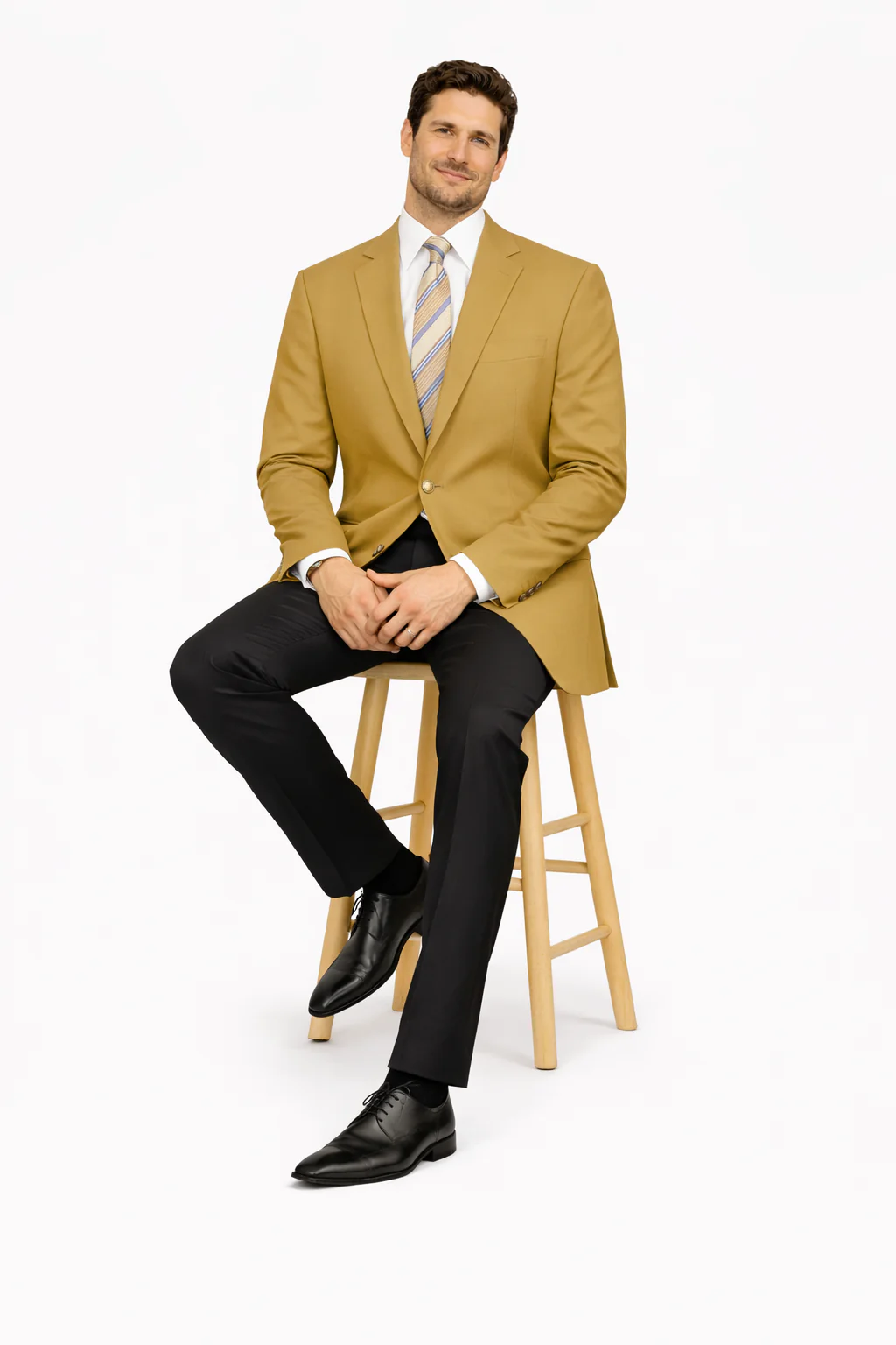 Mens 2 Button Rayon Fabric Dress Blazer in Gold - Image 3