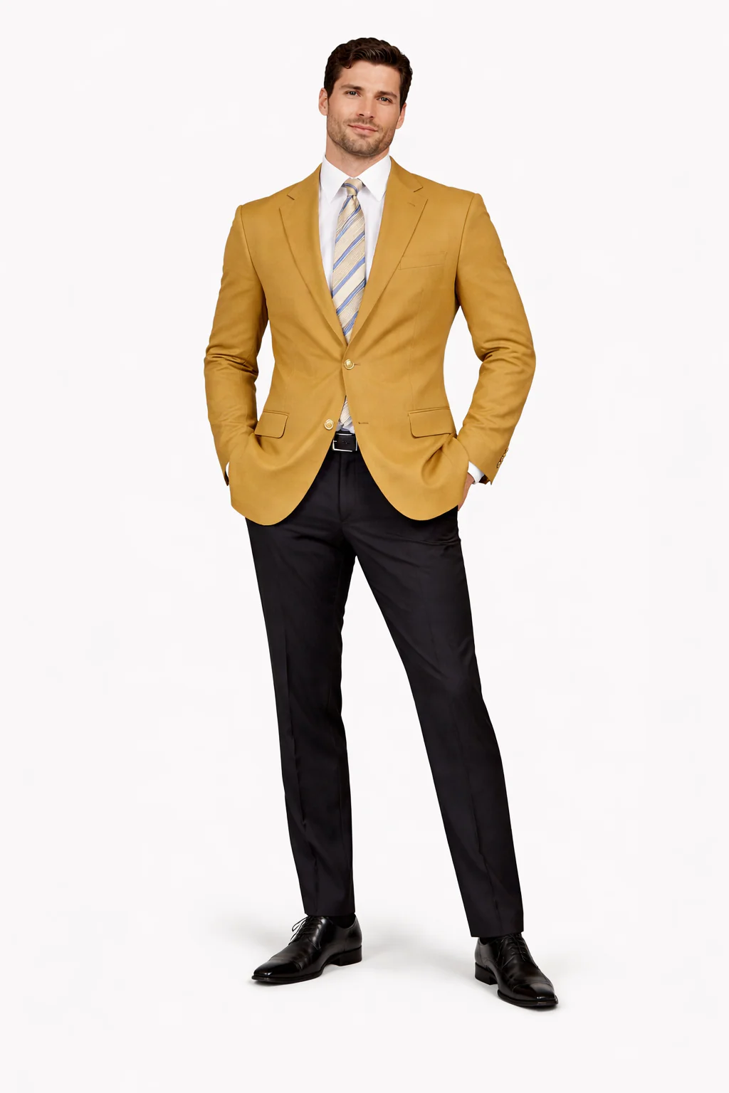 Mens 2 Button Rayon Fabric Dress Blazer in Gold - Image 5