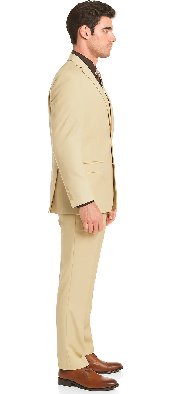 Mens 2 Button Slim Fit Rayon Fabric Suit in Beige - Image 4