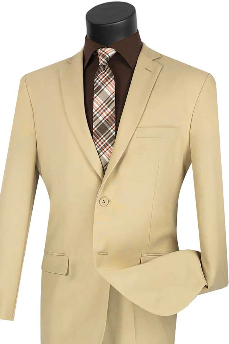 Mens 2 Button Slim Fit Rayon Fabric Suit in Beige - Image 9