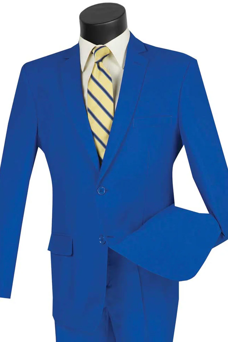 Mens 2 Button Slim Fit Rayon Fabric Suit in Royal