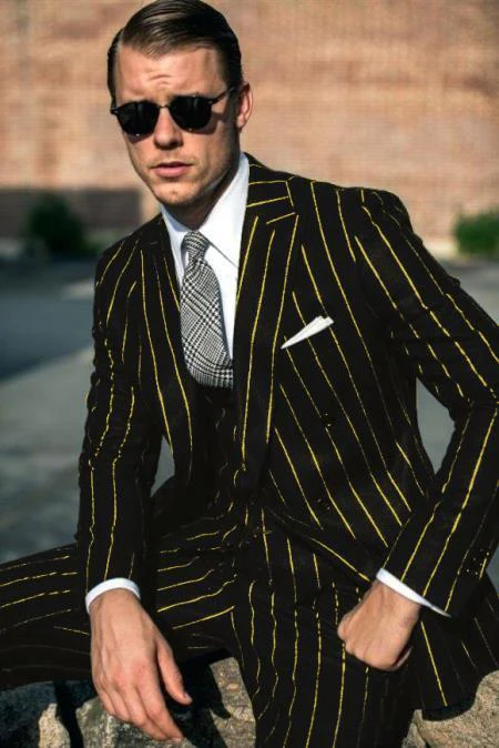 Mens 2 Button Vested 3 Piece Gangster Bold Pinstripe Suit in Burgundy - Image 9