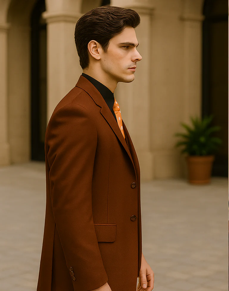 Mens 2 Button Vested Basic Wool Feel Suit in Cognac - Image 3