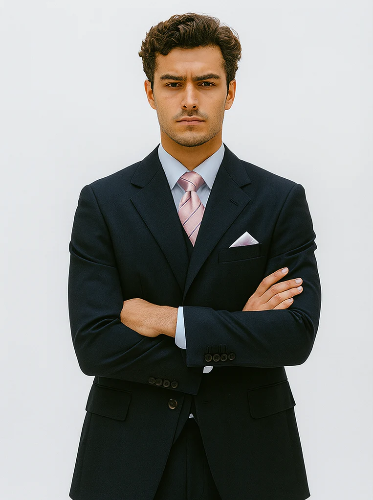 Mens 3 Button Vested Basic Wool Feel Suit in Navy - Image 5