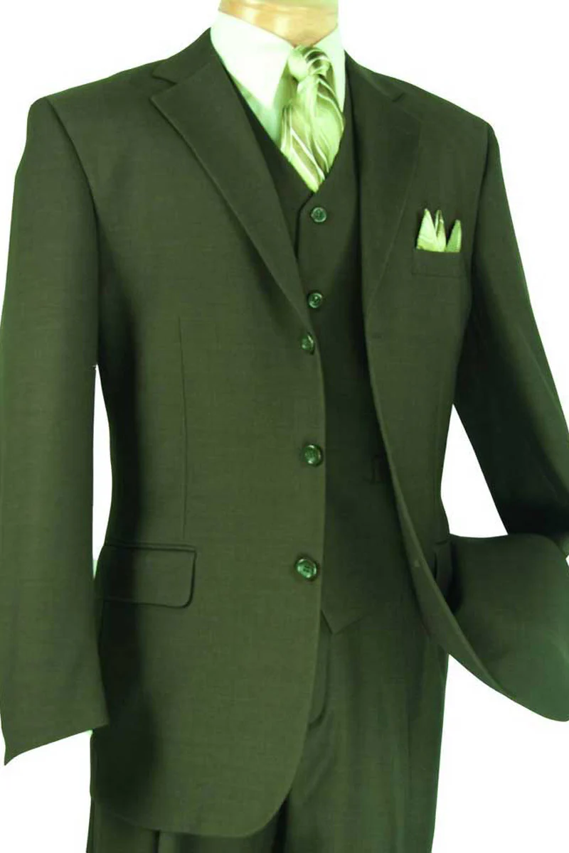 Mens 2 Button Vested Basic Wool Feel Suit in Olive - Image 9