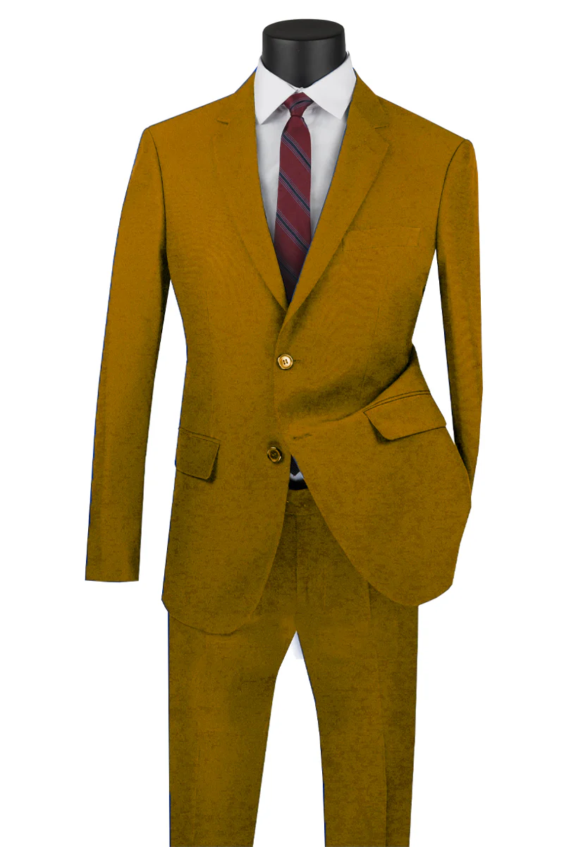 Mens Basic 2 Button Classic Fit Rayon Fabric Suit in Khaki