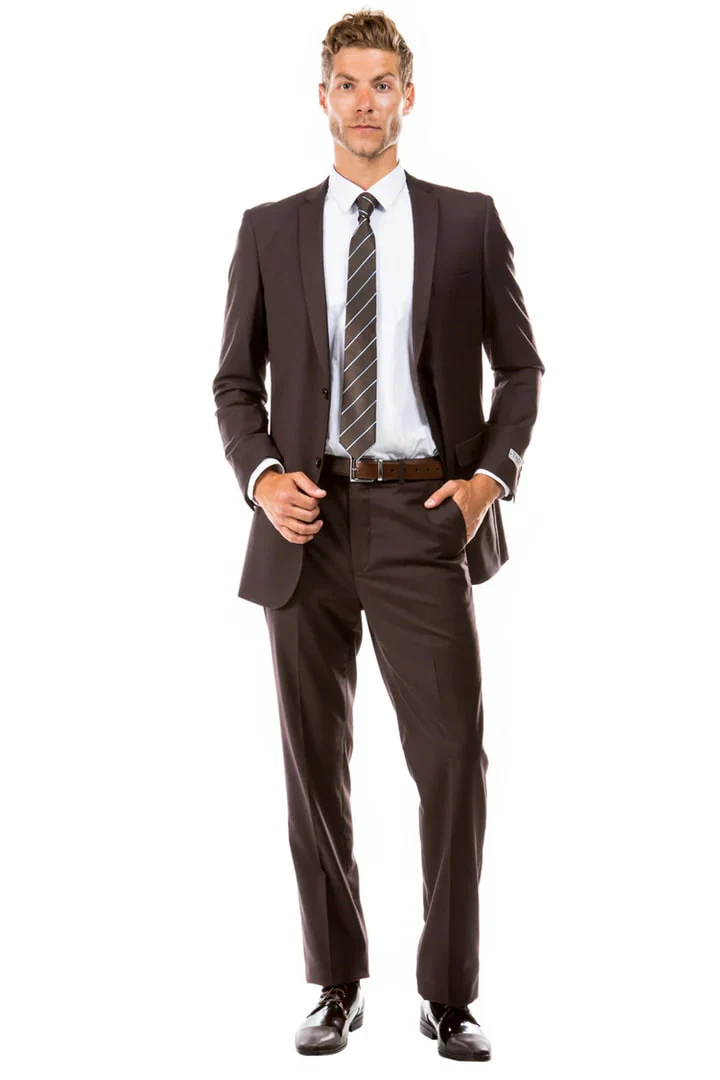 Men's Basic 2 Button Slim Fit Wedding Brown Suit - Image 2