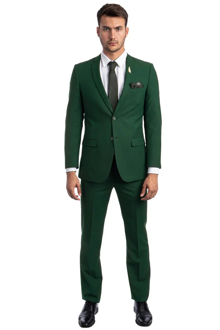 Men's Basic 2 Button Slim Fit Wedding Hunter Green Suit - Image 2