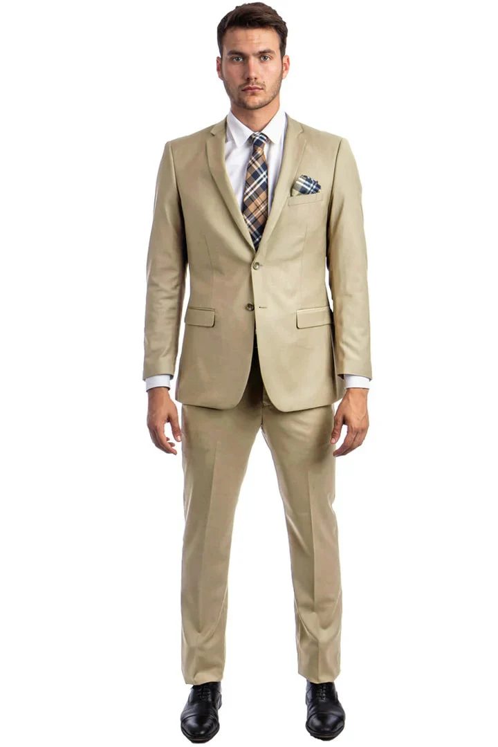 Men's Basic 2 Button Slim Fit Wedding Suit in Tan - Image 2