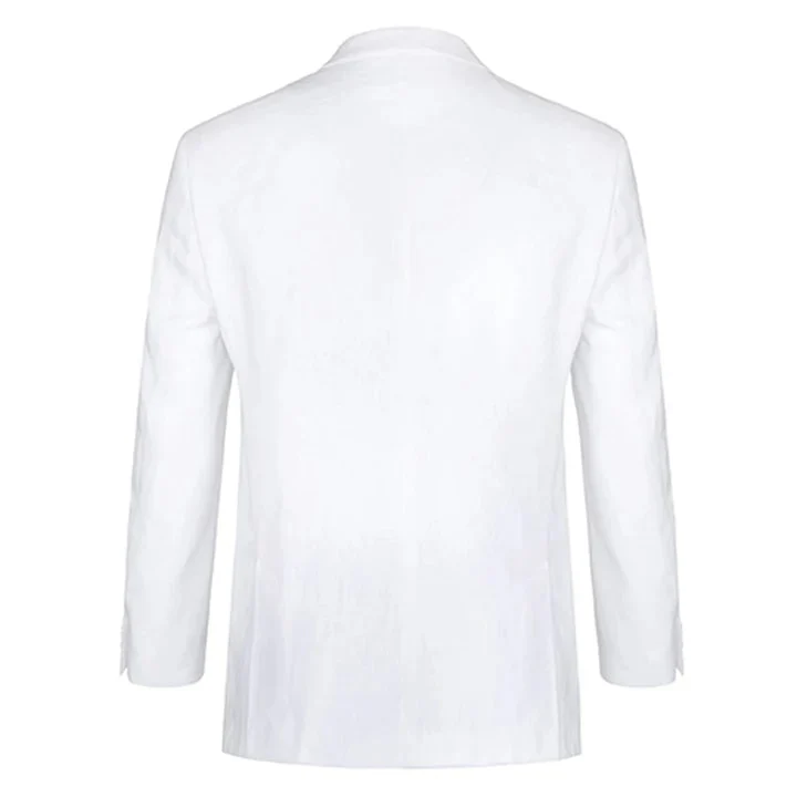 Mens Basic Two Button Classic Fit Linen Summer Suit in White - Image 2