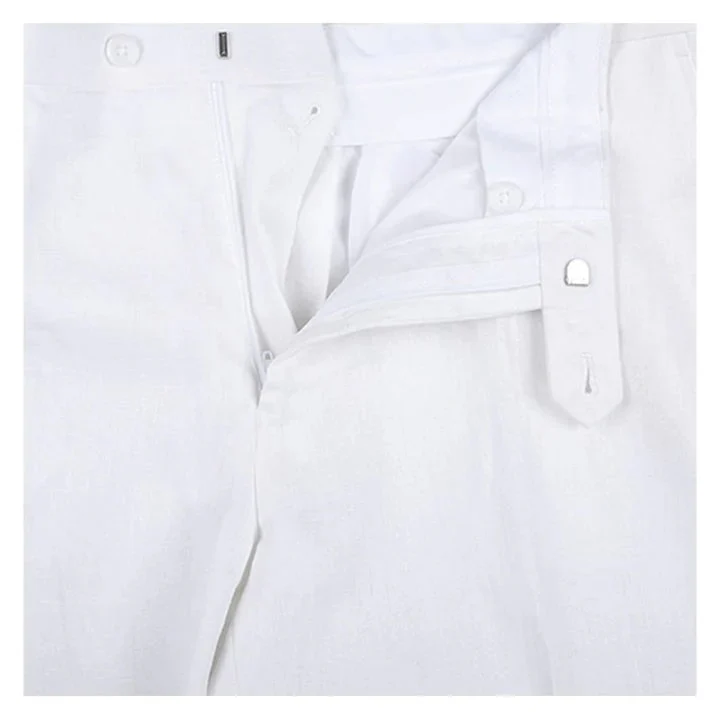 Mens Basic Two Button Classic Fit Linen Summer Suit in White - Image 3