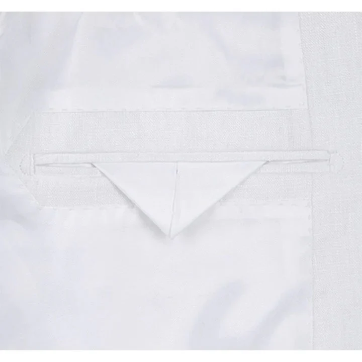 Mens Basic Two Button Classic Fit Linen Summer Suit in White - Image 4