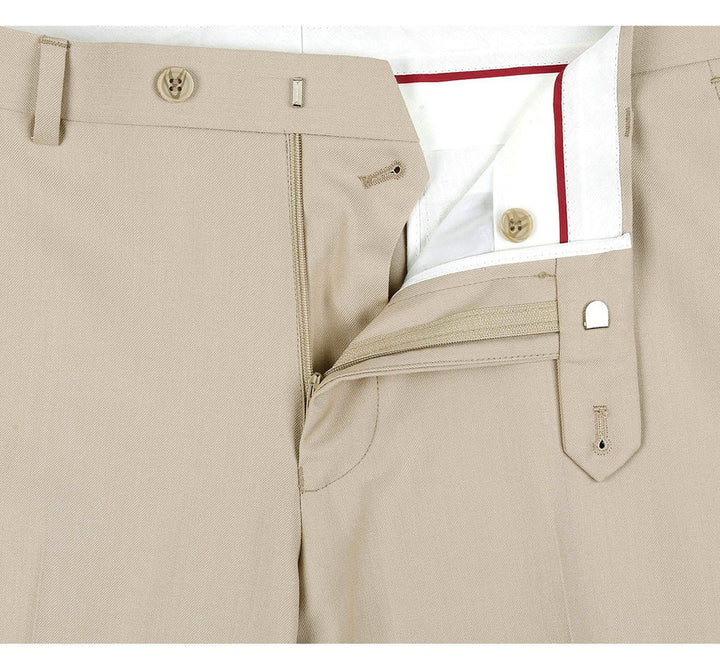 Mens Basic Two Button Classic Fit Suit with Optional Vest in Light Tan Beige - Image 2