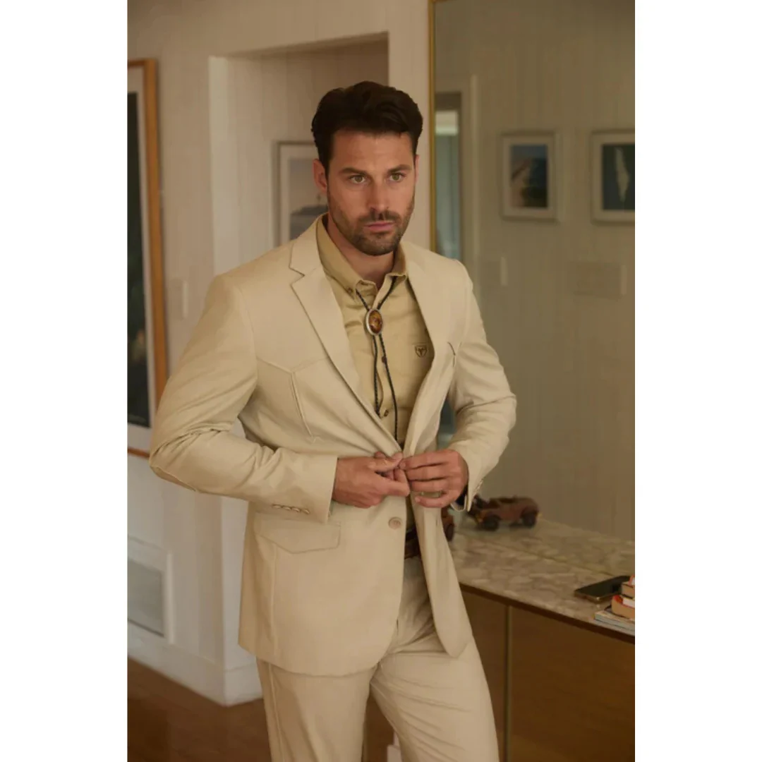Men’s Beige Platini Western Sport Suit with Classic Elbow Patches