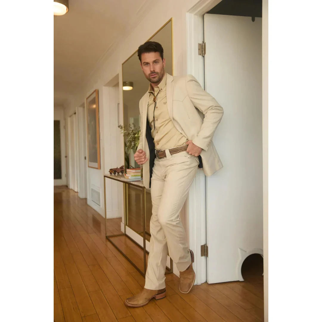 Men’s Beige Platini Western Sport Suit with Classic Elbow Patches - Image 2