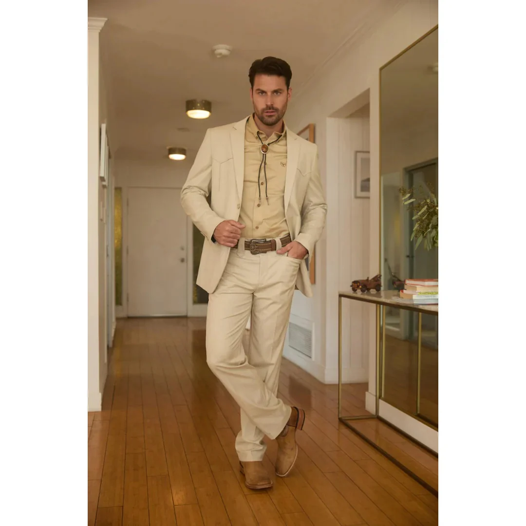 Men’s Beige Platini Western Sport Suit with Classic Elbow Patches - Image 4