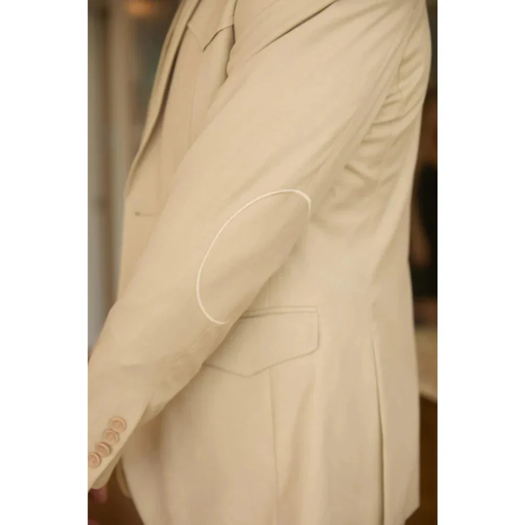 Men’s Beige Platini Western Sport Suit with Classic Elbow Patches - Image 5