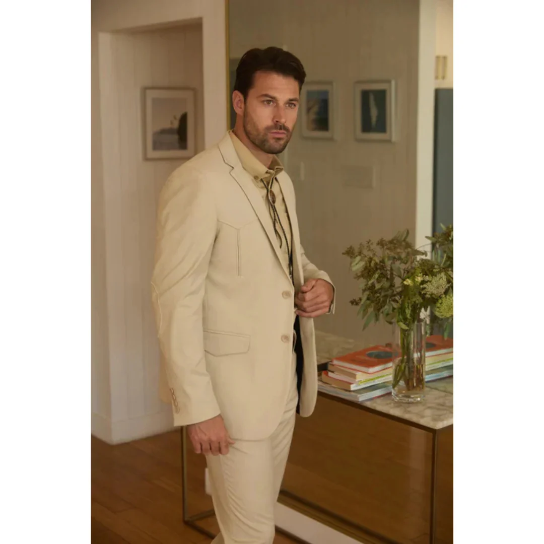 Men’s Beige Platini Western Sport Suit with Classic Elbow Patches - Image 7