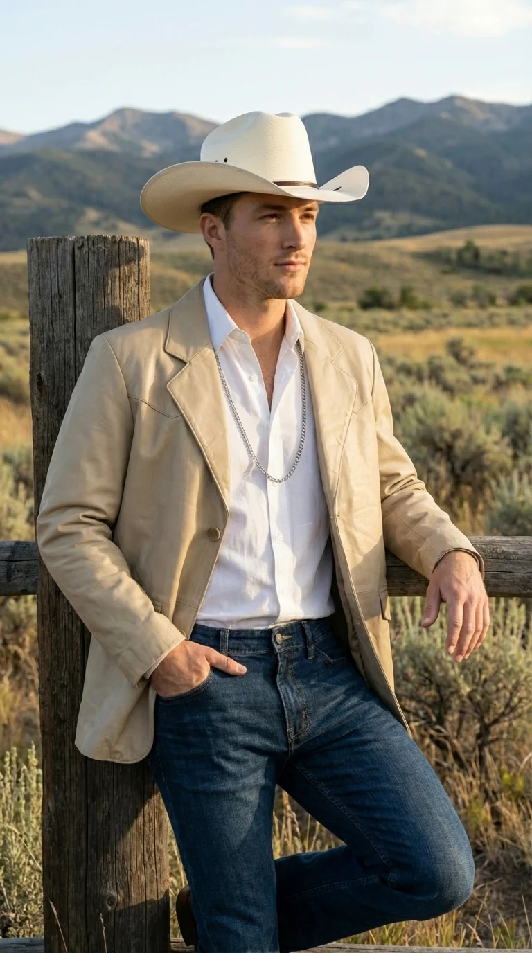 Mens Beige Sand Bone Real Leather Cowboy Western Blazer – Classic Western Style Leather Jacket Casual Formal Ranch Coat for Men - Image 13