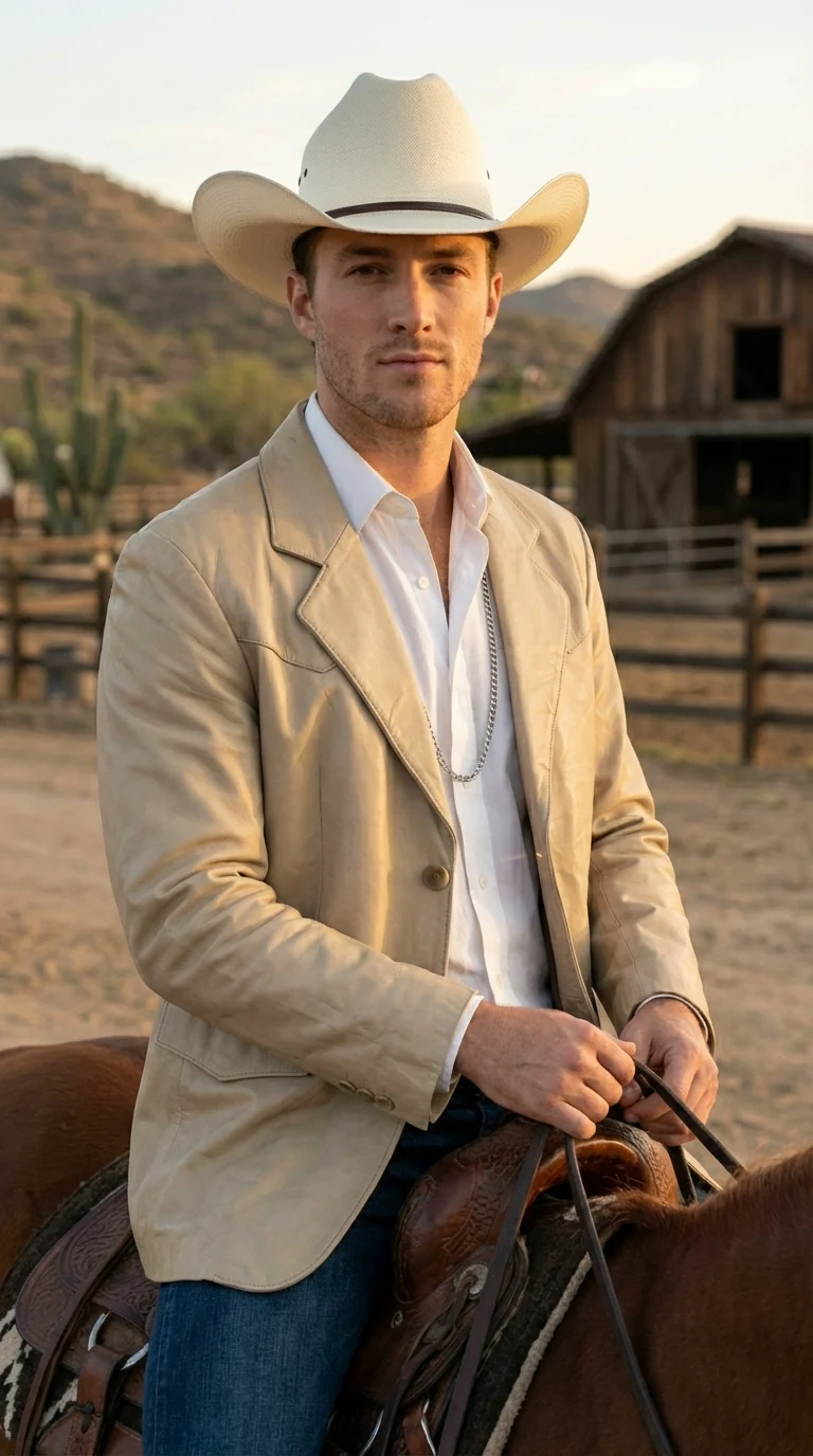 Mens Beige Sand Bone Real Leather Cowboy Western Blazer – Classic Western Style Leather Jacket Casual Formal Ranch Coat for Men - Image 14