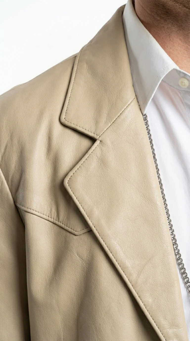Mens Beige Sand Bone Real Leather Cowboy Western Blazer – Classic Western Style Leather Jacket Casual Formal Ranch Coat for Men - Image 3