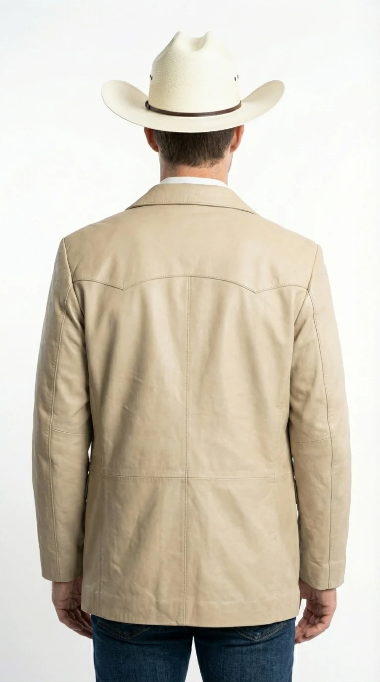 Mens Beige Sand Bone Real Leather Cowboy Western Blazer – Classic Western Style Leather Jacket Casual Formal Ranch Coat for Men - Image 5