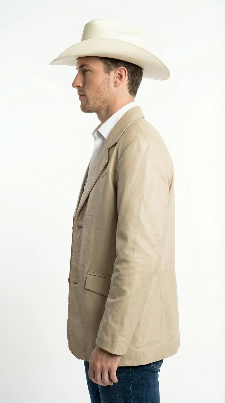 Mens Beige Sand Bone Real Leather Cowboy Western Blazer – Classic Western Style Leather Jacket Casual Formal Ranch Coat for Men - Image 6