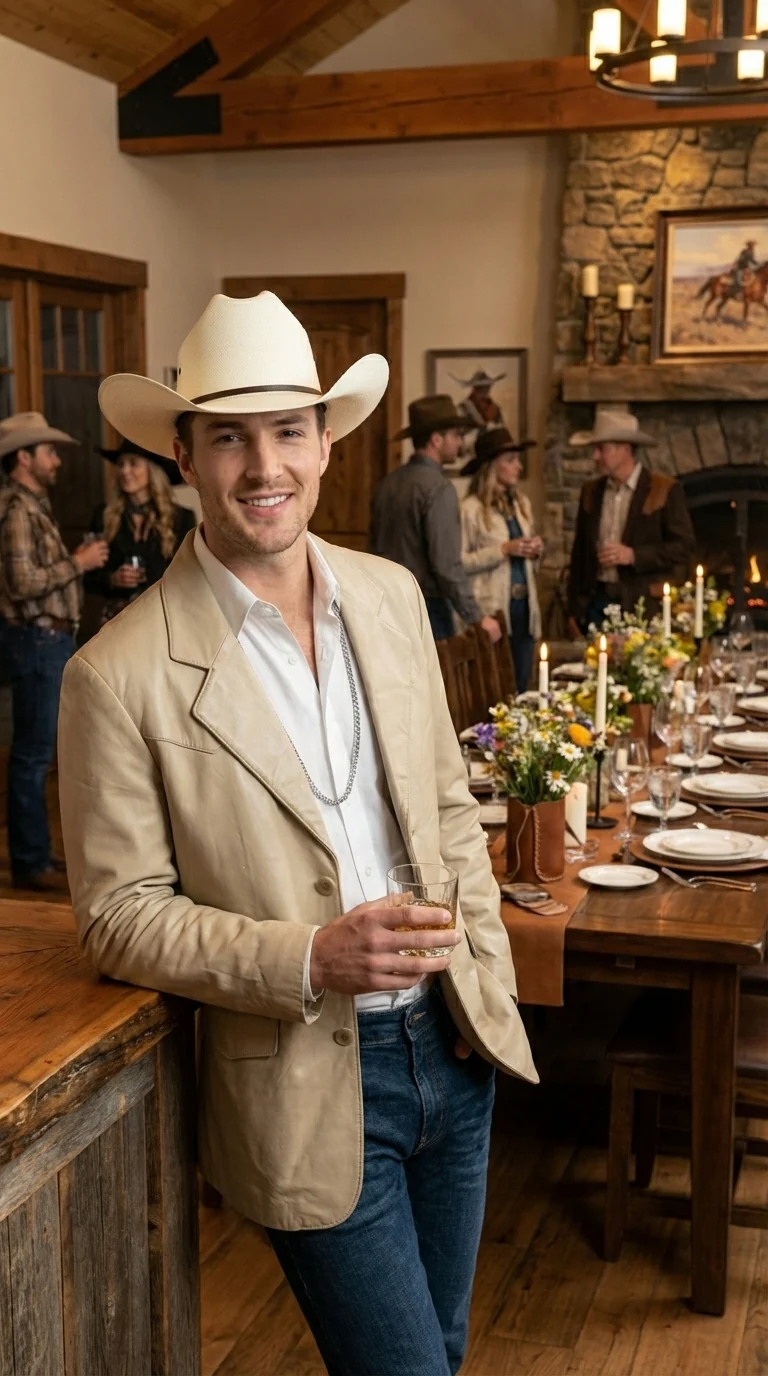Mens Beige Sand Bone Real Leather Cowboy Western Blazer – Classic Western Style Leather Jacket Casual Formal Ranch Coat for Men - Image 8