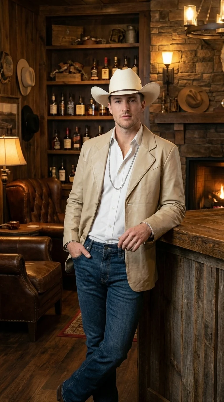 Mens Beige Sand Bone Real Leather Cowboy Western Blazer – Classic Western Style Leather Jacket Casual Formal Ranch Coat for Men - Image 9