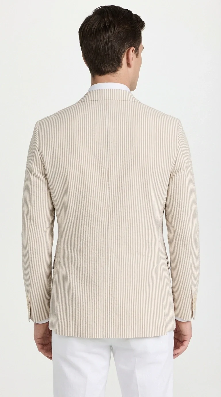Mens Beige Seersucker Blazer – Lightweight Striped Summer Sport Coat Casual Smart Formal Jacket - Image 6