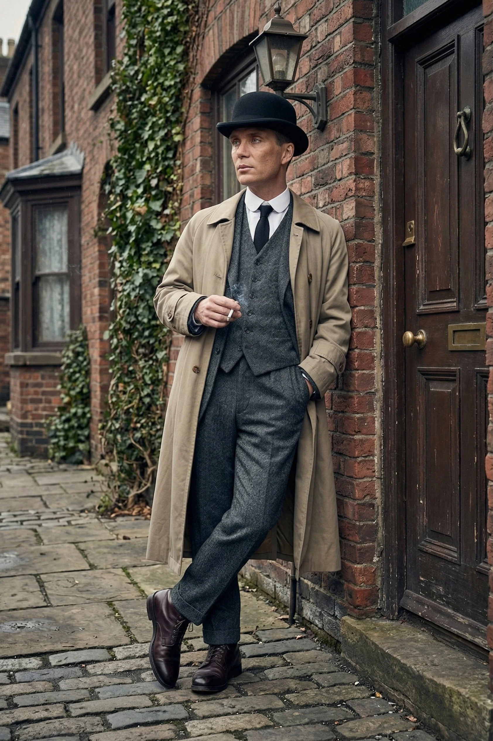 Mens Beige Vintage Style Trenchcoat Overcoat + Suit + Hat – Classic Long Trench Coat Inspired by Peaky Blinders Formal 1920s Package - Image 7