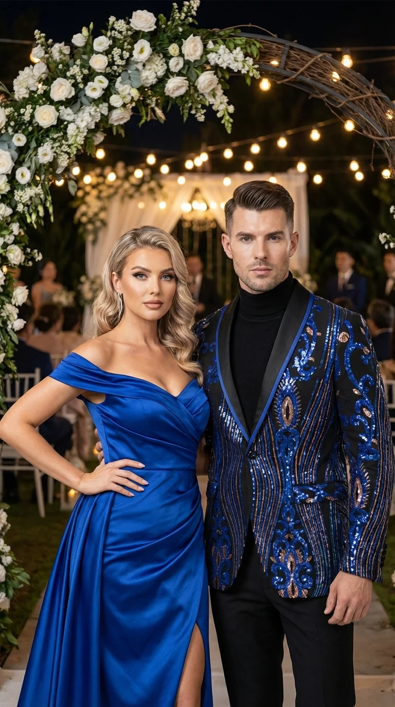 Mens Black and Royal and Gold and Navy Blue Sequin Tuxedo Suit Set – Luxury Prom Wedding Tuxedo with Sequin Jacket - Image 10