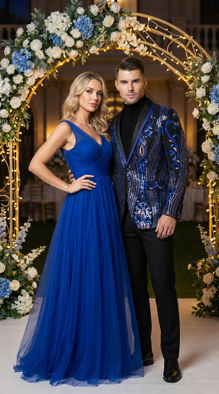 Mens Black and Royal and Gold and Navy Blue Sequin Tuxedo Suit Set – Luxury Prom Wedding Tuxedo with Sequin Jacket - Image 13