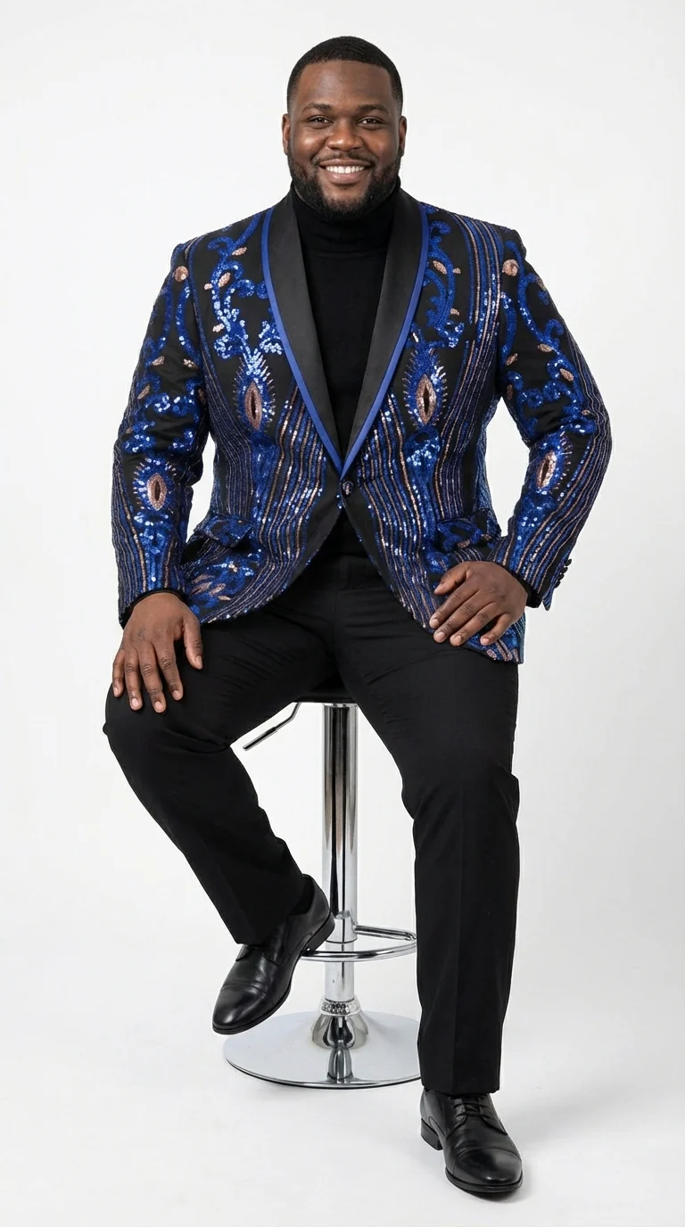 Mens Black and Royal and Gold and Navy Blue Sequin Tuxedo Suit Set – Luxury Prom Wedding Tuxedo with Sequin Jacket - Image 8
