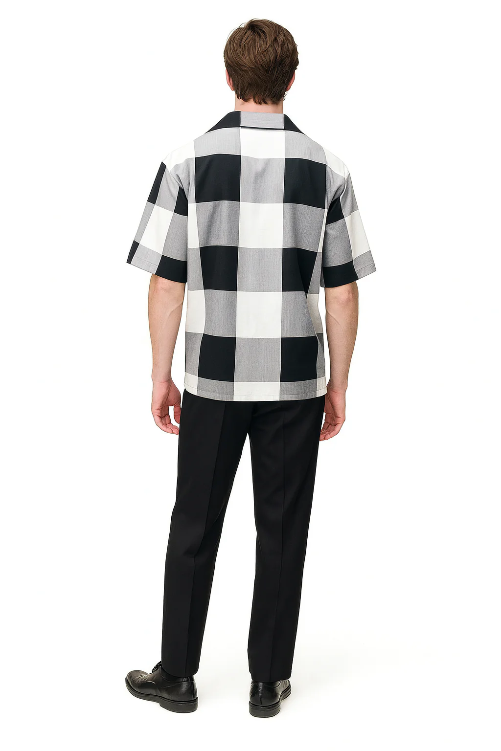 Mens Black and White Checkered Short Sleeve Shirt Set – Casual Two-Piece Summer Outfit - Image 4
