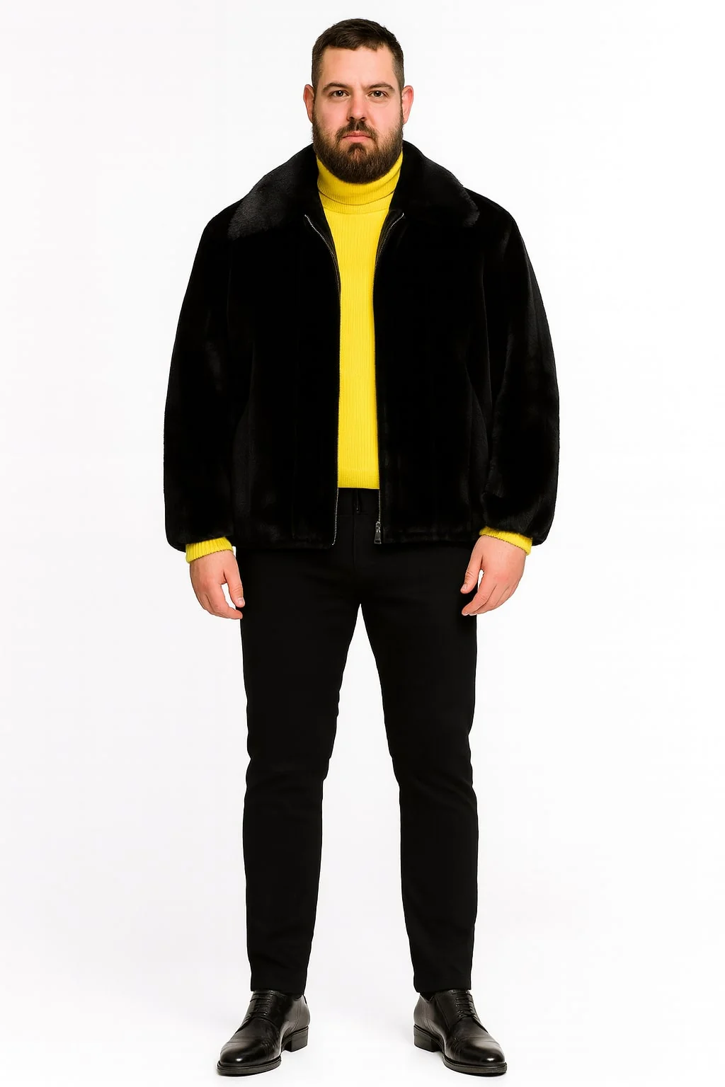 Mens Black Faux Fur Jacket – Luxury Winter Zip-Up Coat with Soft Plush Finish - Image 3