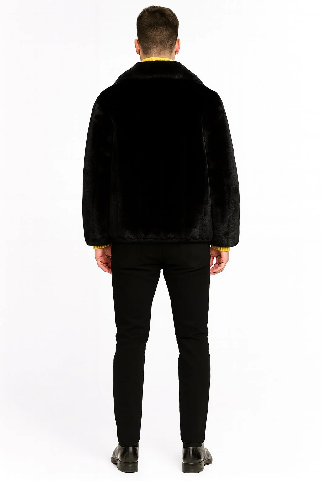 Mens Black Faux Fur Jacket – Luxury Winter Zip-Up Coat with Soft Plush Finish - Image 4