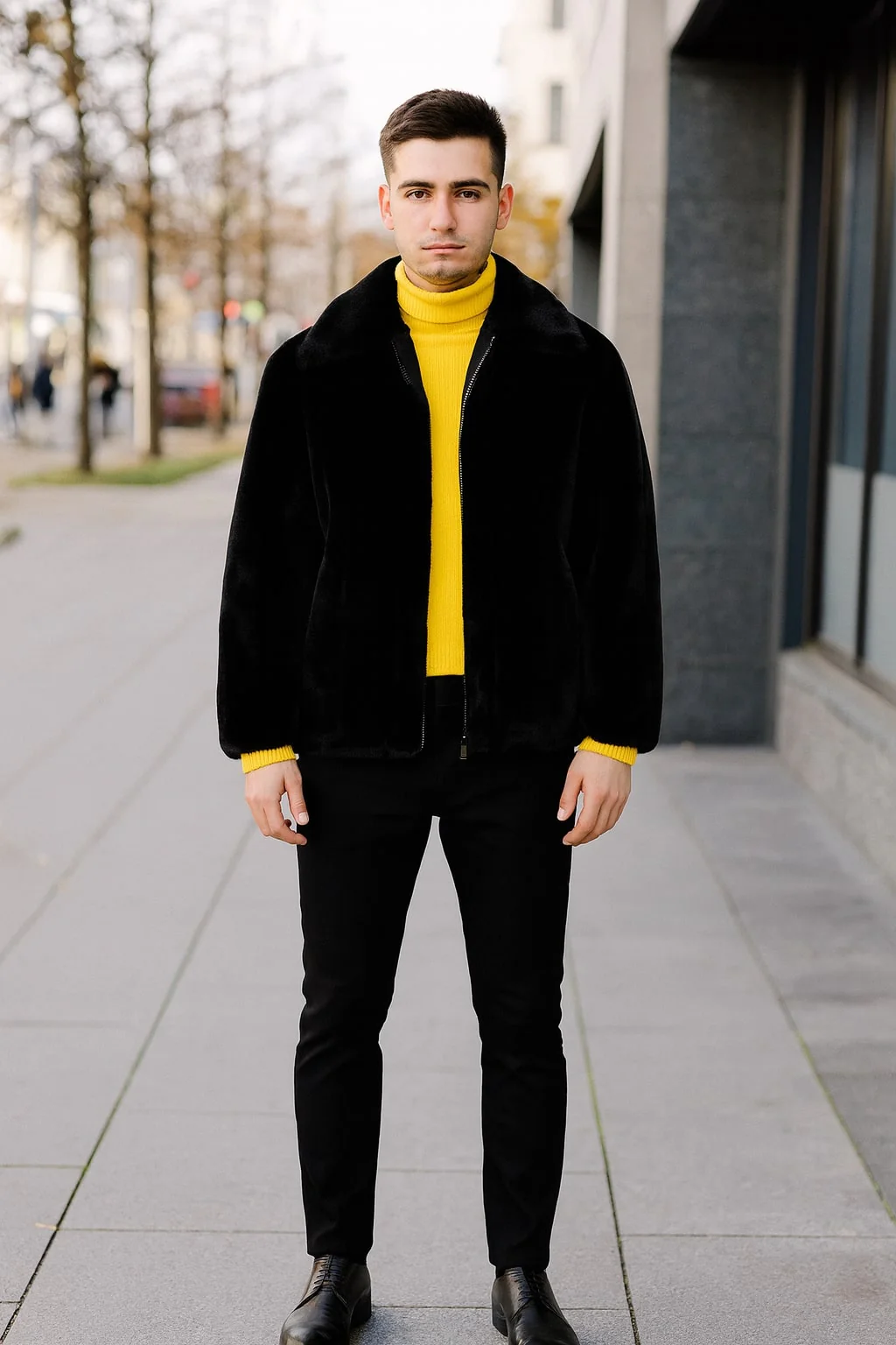 Mens Black Faux Fur Jacket – Luxury Winter Zip-Up Coat with Soft Plush Finish - Image 5