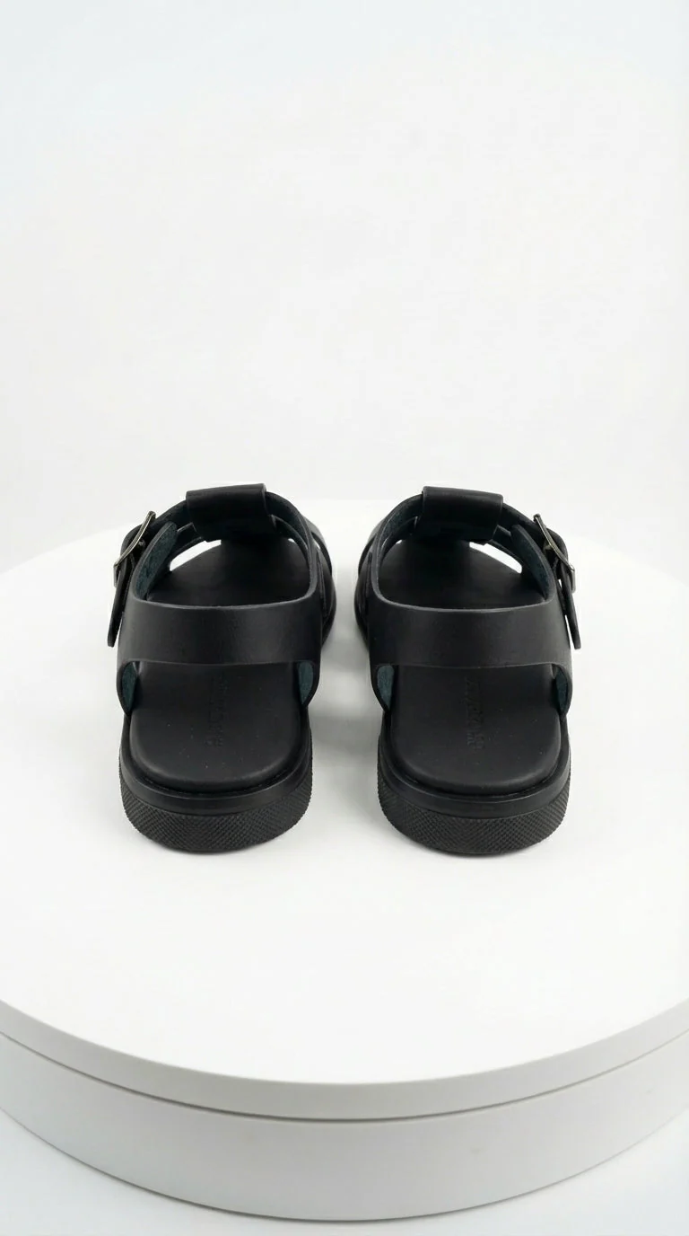 Mens Black Leather Sandals – Buckle Strap Casual Summer Shoes Breathable Open Toe Comfort Footwear - Image 3