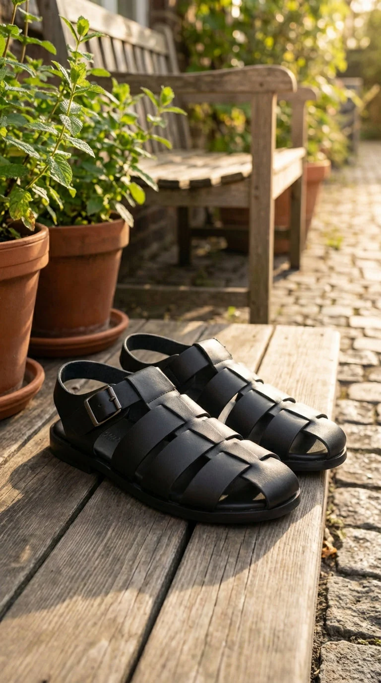 Mens Black Leather Sandals – Buckle Strap Casual Summer Shoes Breathable Open Toe Comfort Footwear - Image 4