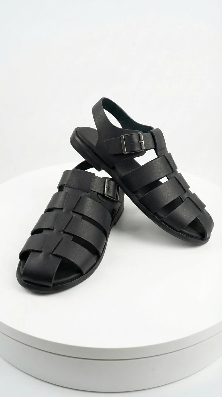 Mens Black Leather Sandals – Buckle Strap Casual Summer Shoes Breathable Open Toe Comfort Footwear - Image 5